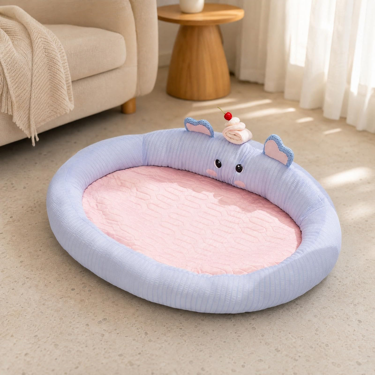 Elephant-Themed Pet Bed Supportive Cushioned Pet Bed with Recessed Sleeping Area Soft-Sided Cats, Dogs, L
