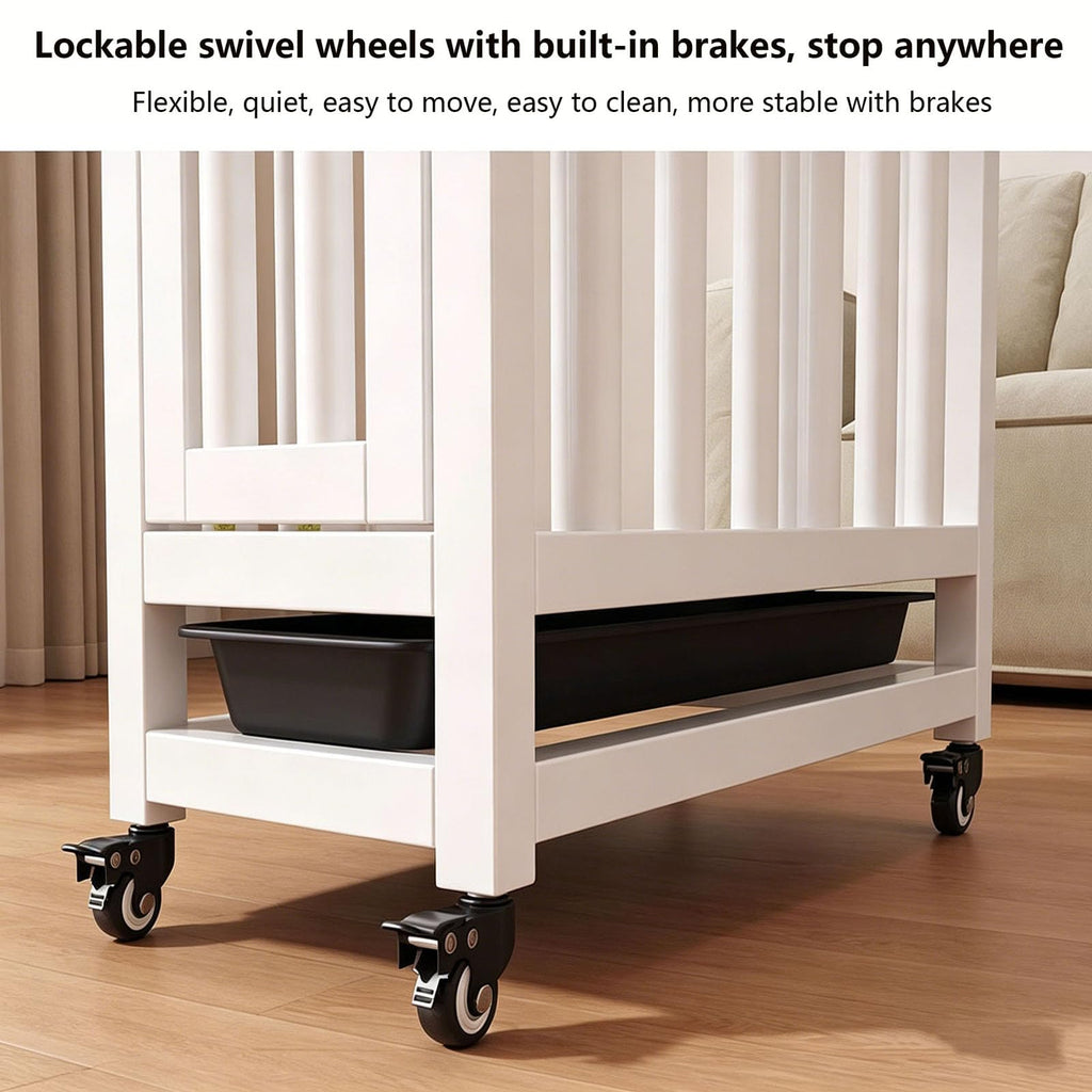 Furniture Pet Cage with Universal Wheels, Indoor Wooden Dog Crate