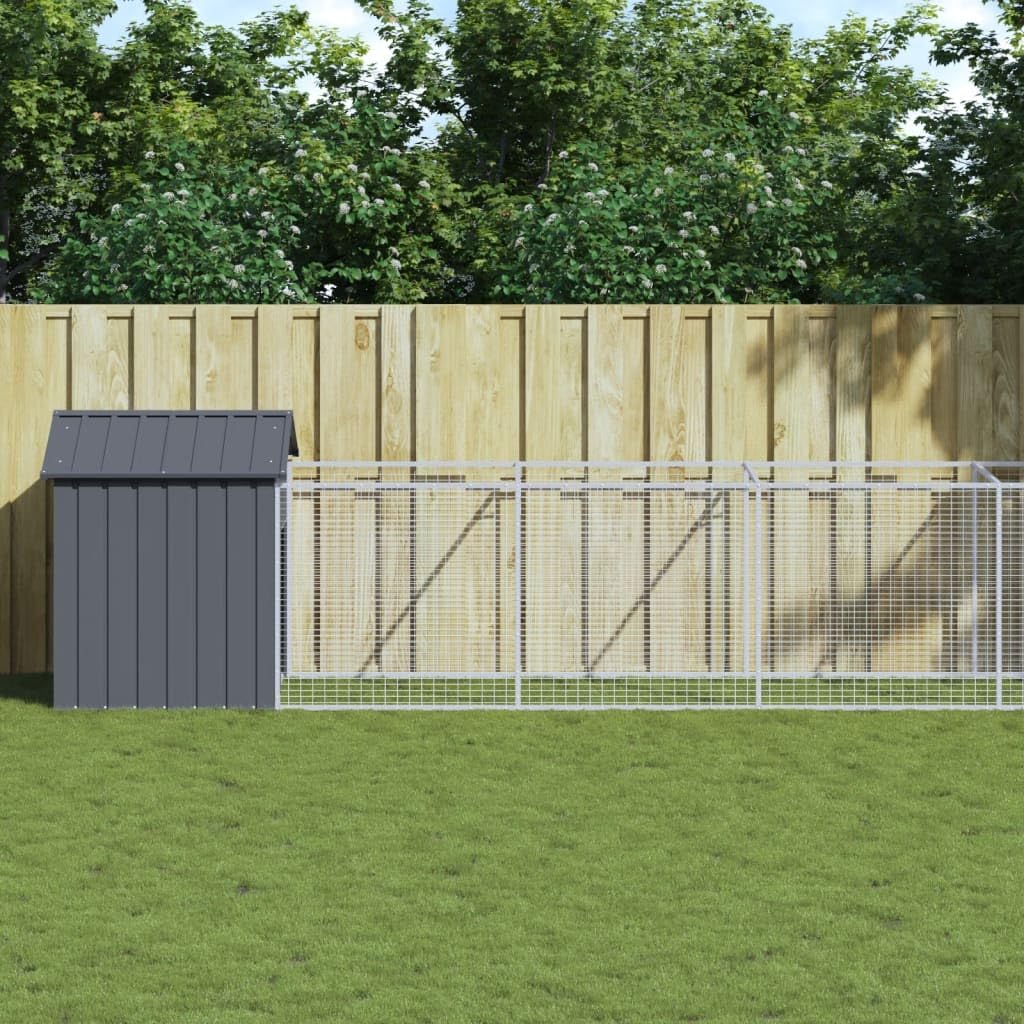 Dog House with Run Anthracite Galvanized Steel