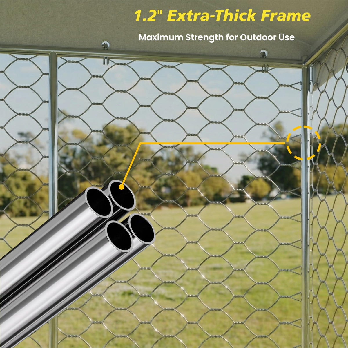 Large Outdoor Dog Kennel with Waterproof Canopy & Built-in Elevated Feeder, Heavy Duty Galvanized Steel Frame,Escape-Proof Chain Link Pet Playpen for Large Dogs, Adjustable Height Bowls (20x10 FT)