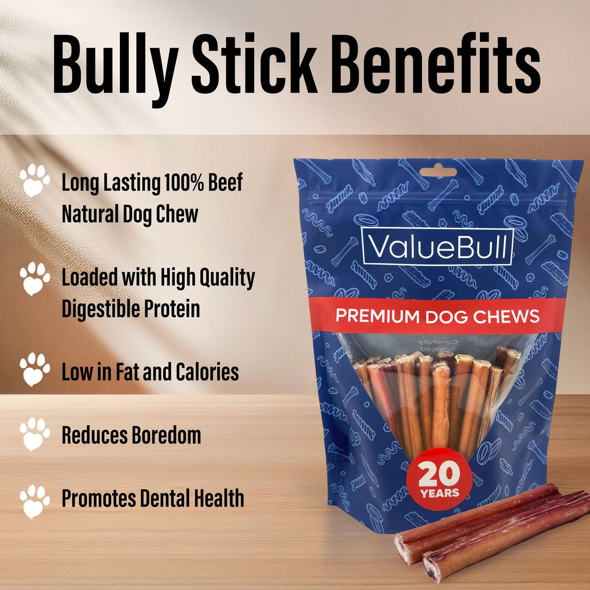 ValueBull Bully Sticks for Dogs, Thick 6 Inch, 100 Count Bulk Pack - All Natural, Grass Fed, Single Ingredient, Long Lasting Dog Treats