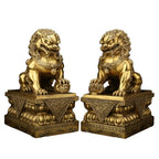 Brass Foo Dogs Statues Pair, Chinese Guardian Lions Figurines, Feng Shui Decor for Home Office, Protection Prosperity Wealth Symbol, Brass Tabletop Sculpture,9.8" H x 11" L x 5.9" W 19.4lb