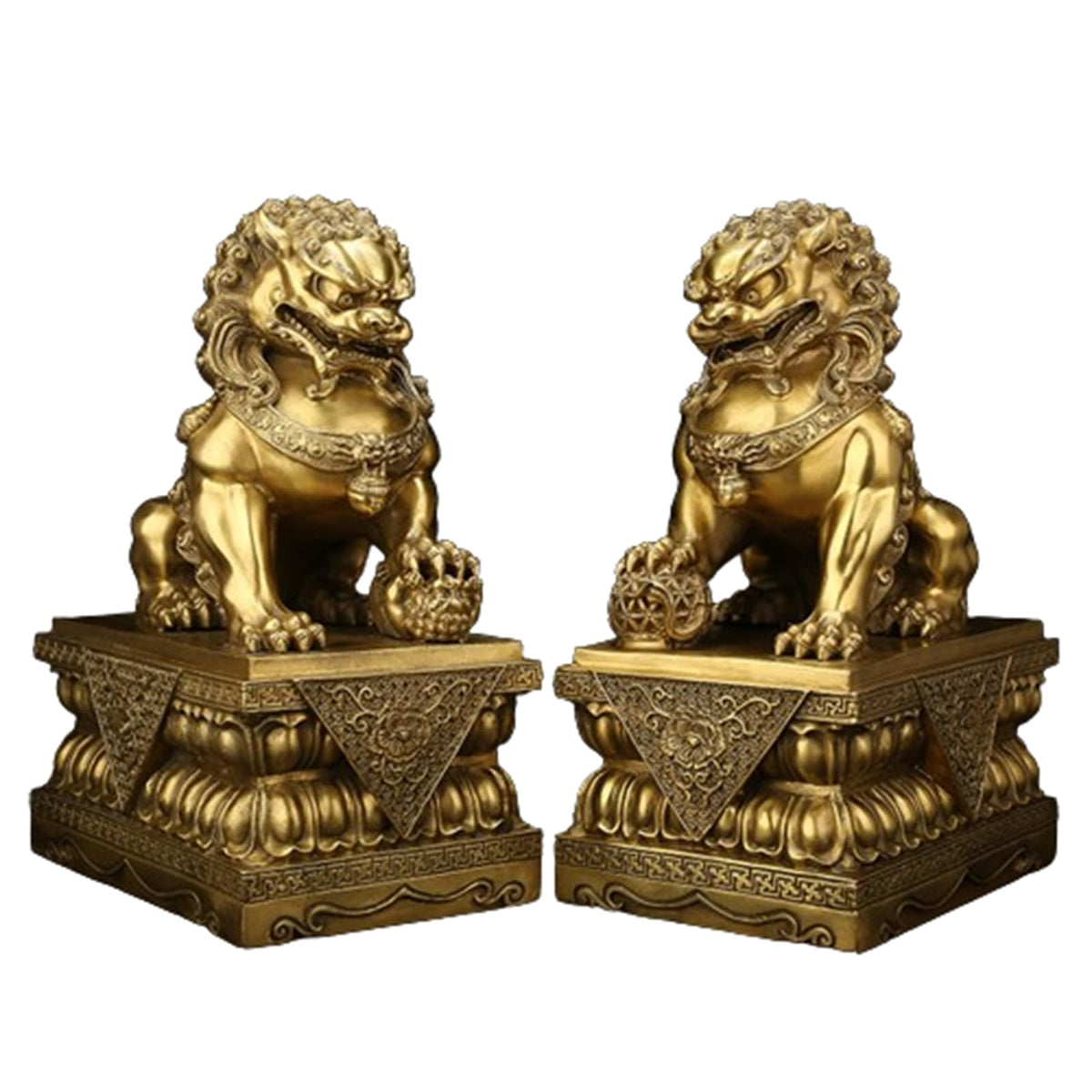 Brass Foo Dogs Statues Pair, Chinese Guardian Lions Figurines, Feng Shui Decor for Home Office, Protection Prosperity Wealth Symbol, Brass Tabletop Sculpture,9.8" H x 11" L x 5.9" W 19.4lb