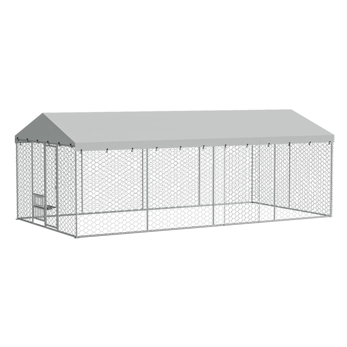 Outdoor Dog Kennel with Roof, 10x15FT Chain Link Dog Run (20x10x7FT with Feeding System)