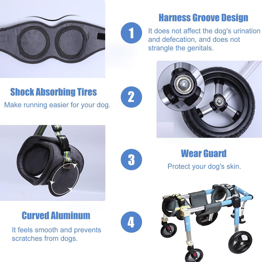 Doberman Pet Mobility Wheelchair Adjustable, 2/4 Wheel Dog Leg Brace for Paralysis Arthritis, All Terrain Doggy Walk Mobility Support Tool(Blue,XL)