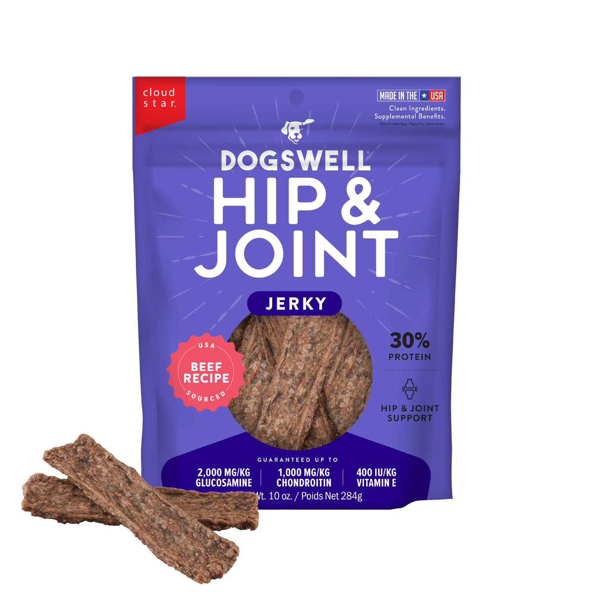 DOGSWELL Jerky Hip and Joint Dog Treats Grain Free Made in USA Only, Glucosamine and Chondroitin, 24 oz Chicken (Pack of 12)