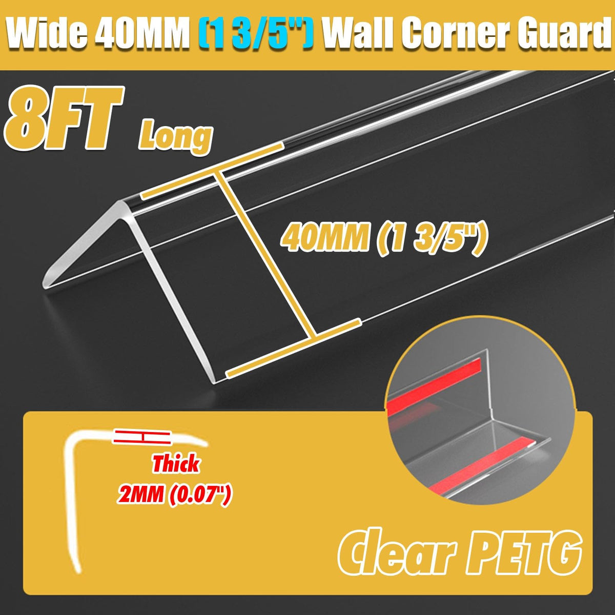 Wall Corner Guards, 8FT Self-Adhesive Edge Protectors for Home and Office, L-Shaped Bumper Shield, Dog Chewproof, 20 PCS, Clear Wall Protection
