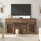 71'' Double Dog Crate Furniture, XXL Dog Kennel TV Stand,Walnut