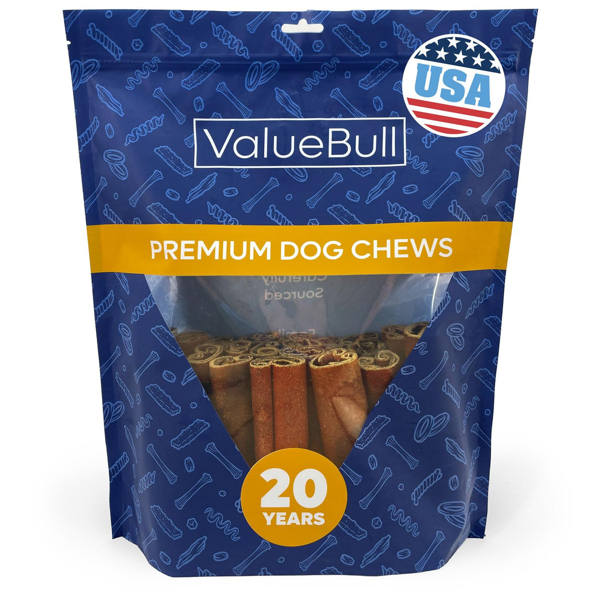 ValueBull USA Beef Collagen Sticks, 6 Inch Super Jumbo Chews, 200 Count