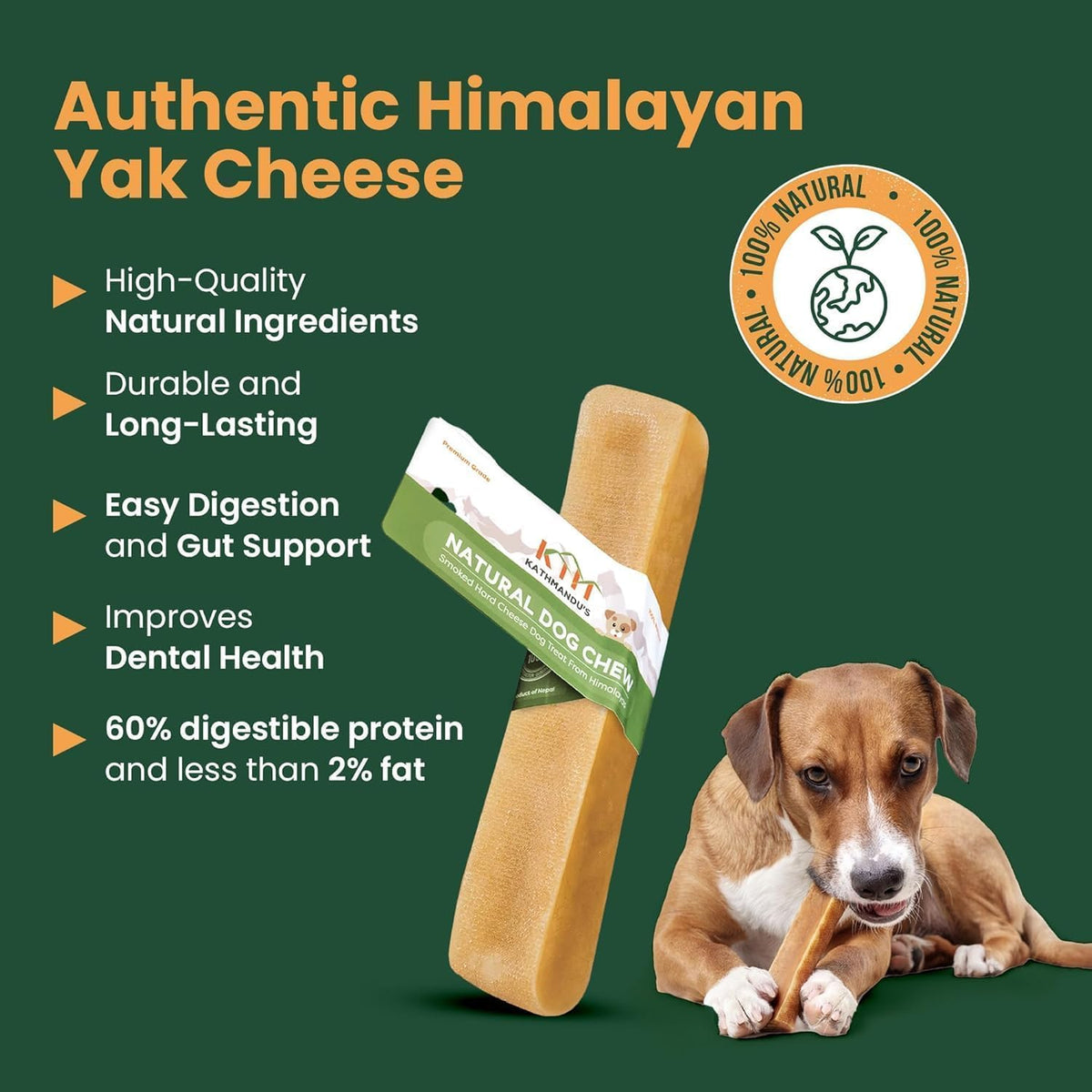Yak Cheese Himalayan Yak Chews, Long-Lasting Hard Chew for Dogs, 40 Count