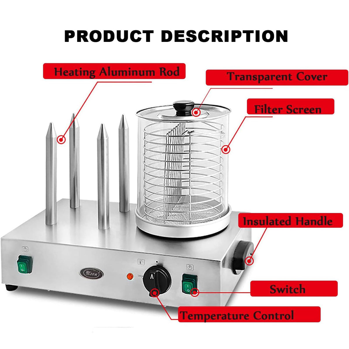smafoseedding Hot Dog Groeller Machine, Home/Commercial Hot Dog Maker, Stainless Steel Material, Place 15-20 Sticks At Once, Easily Adjust Temperature, For Restaurants/Food Trucks,Withrod