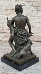 Sculpture of Shepherd with His Dog, Classical Figurine on Marble Base, 15" x 7" Tabletop Display for Collectors