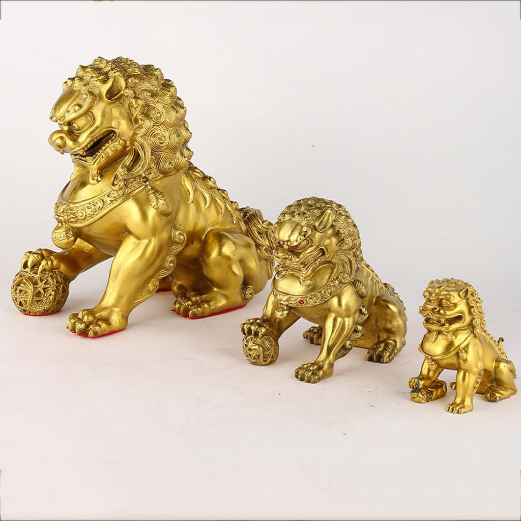 Brass Foo Dogs Statues Pair, Chinese Guardian Lions Figurines, Feng Shui Decor for Home Office, Protection Prosperity Wealth Symbol, Brass Tabletop Sculpture,9.8" H x 11" L x 5.9" W 19.4lb