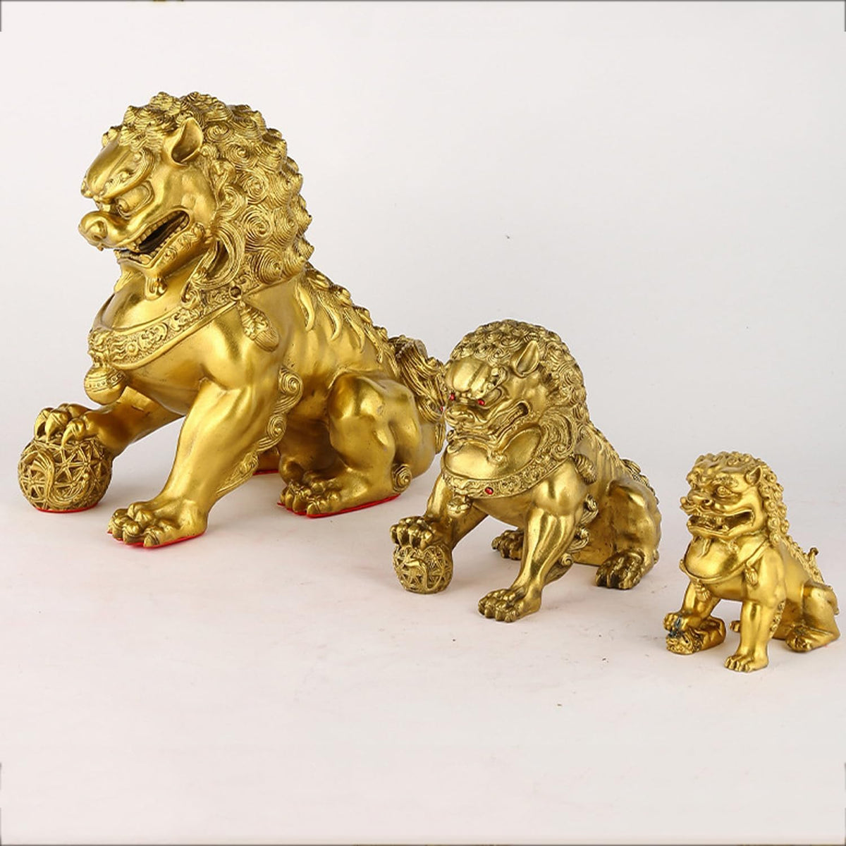 Brass Foo Dogs Statues Pair, Chinese Guardian Lions Figurines, Feng Shui Decor for Home Office, Protection Prosperity Wealth Symbol, Brass Tabletop Sculpture,9.8" H x 11" L x 5.9" W 19.4lb