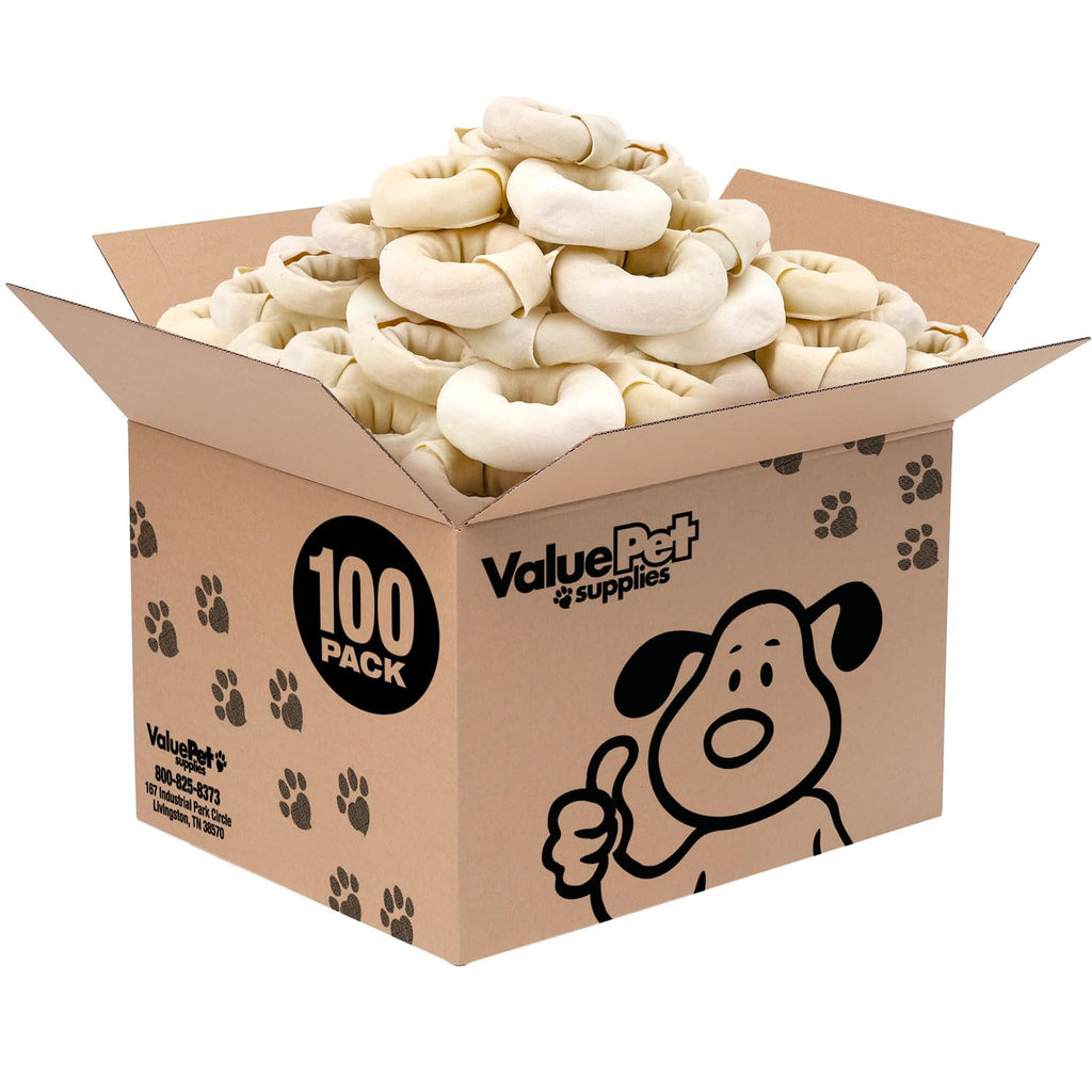 ValueBull USA Beef Rawhide Donut Ring Dog Chews, 200 Count