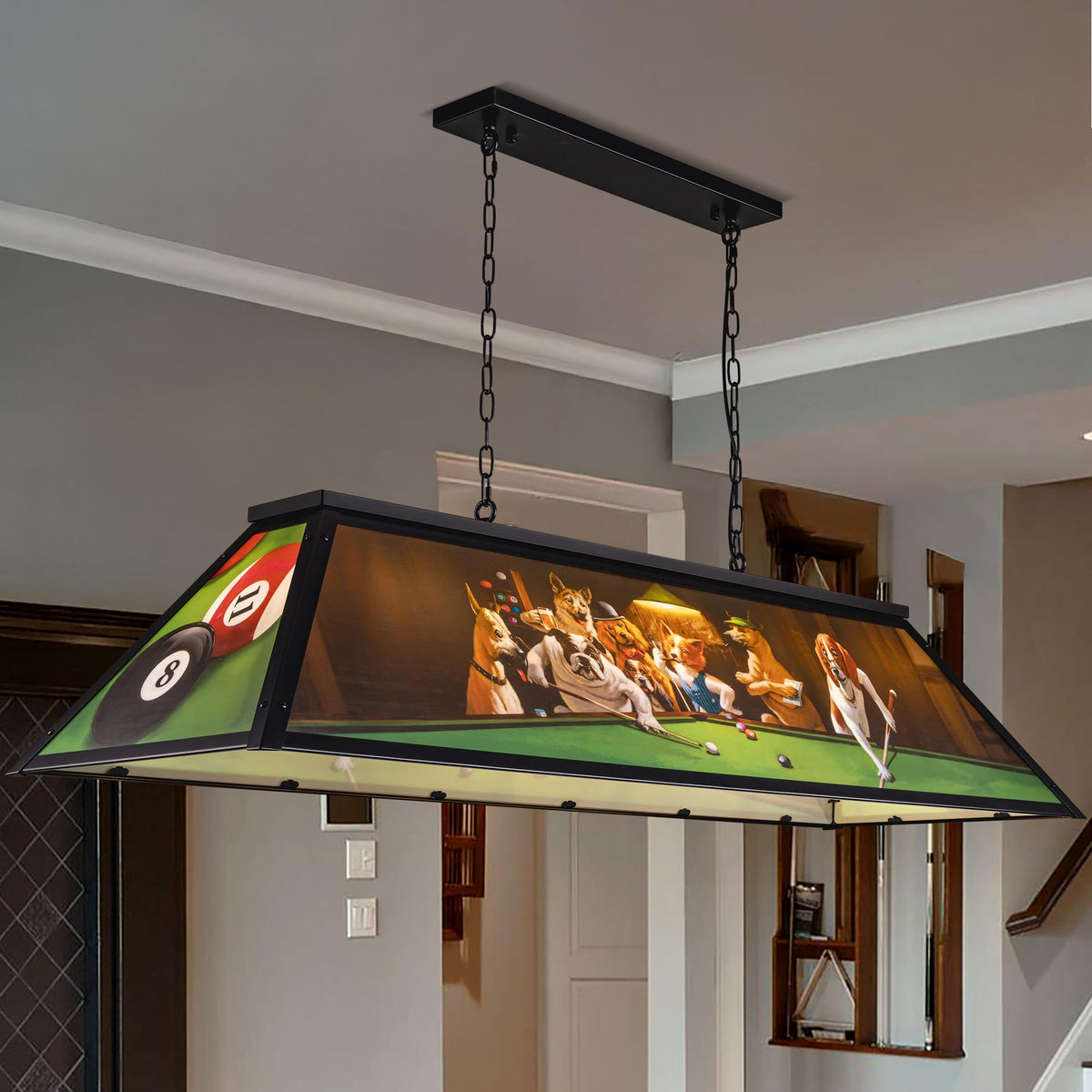Wellmet 5 Lights Dogs Playing Billiards Lights for 7' 8' 9' Pool Table