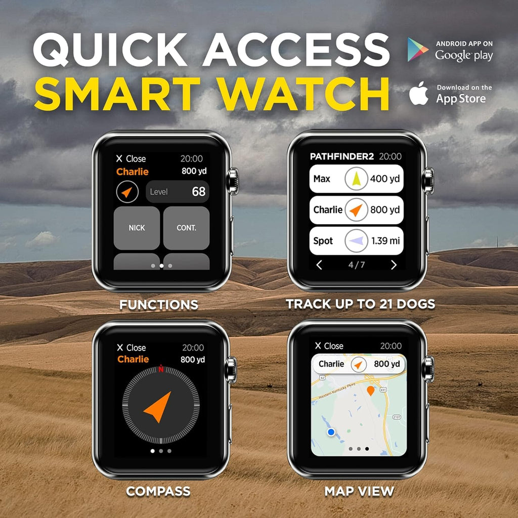 Dogtra 2 Dog Pathfinder 2 GPS Dog Tracker e Collar with PATHFINDER2 Green Add on Receiver LED Light No Monthly fees Free App Waterproof Smartwatch Control Long Range Multiple Dogs Smartphone Required