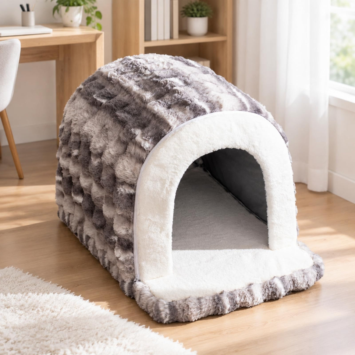 Arched Pet House Bed Comfortable Soft Bed with Front Entry Cozy for, Small Dogs, Napping, Quiet Corners, Living Room, 75x50x55cm