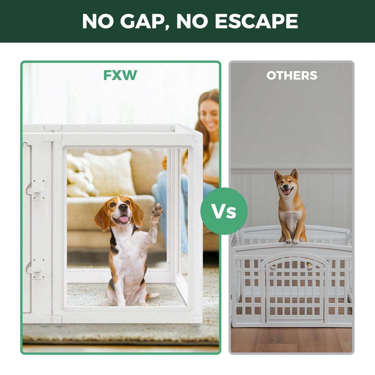 FXW AuraSpace Clear Acrylic Indoor Dog Playpen, 35"H, 16 Panels, White