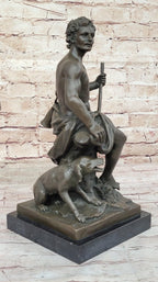 Sculpture of Shepherd with His Dog, Classical Figurine on Marble Base, 15" x 7" Tabletop Display for Collectors