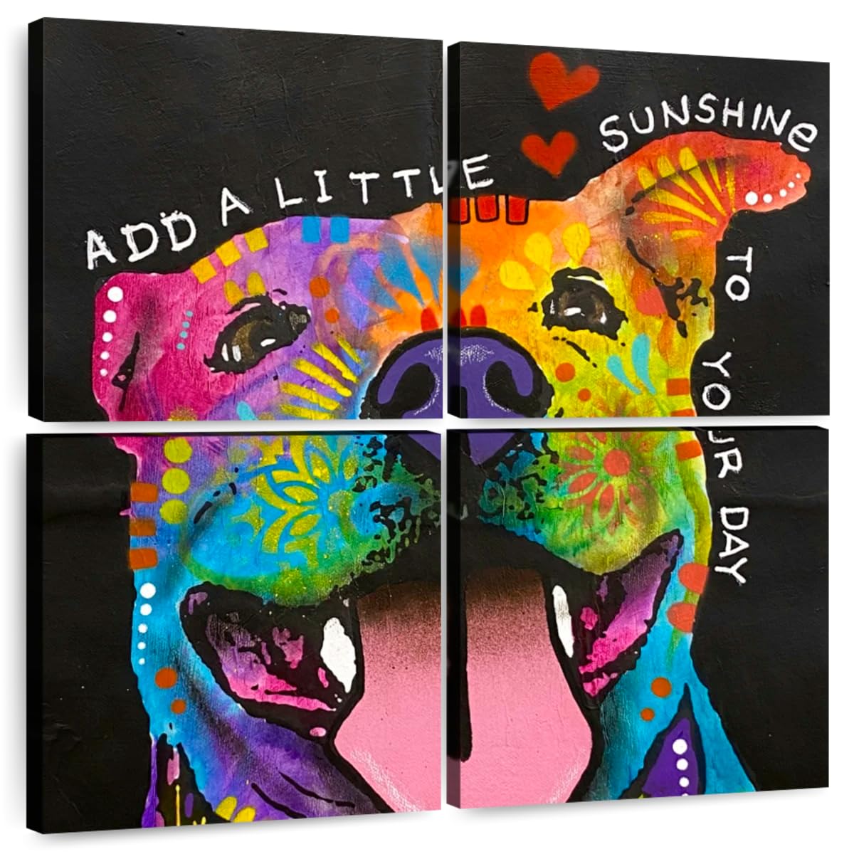 ElephantStock - Colorful Corgi Wall Art - Square Multi Panel Canvas - 4 Piece Living Room Wall Decor - Mixed Media Dog Multi Piece Wall Art - Purple And Orange Decor by Dean Russo - 74" x 74"