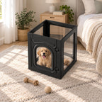 Indoor Kennel Wipe-Clean Modular Pet Enclosure with Latch Door Clear Acrylic Dog Playpen, Black