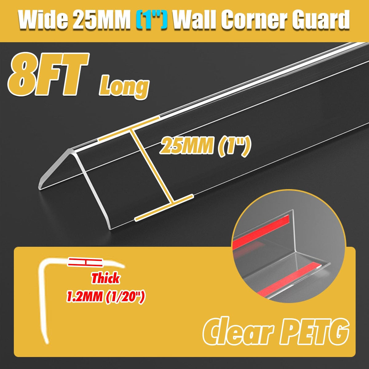 Clear Wall Corner Protector Self Adhesive, 8ft Drywall Edge Trim/ 90 Degree Wall Edging Strip Molding Bumper for Dog Chew, Home Window Sill/ Furniture Edge Shield(5 PCS,W 1IN L 8FT/96INCH/244CM)