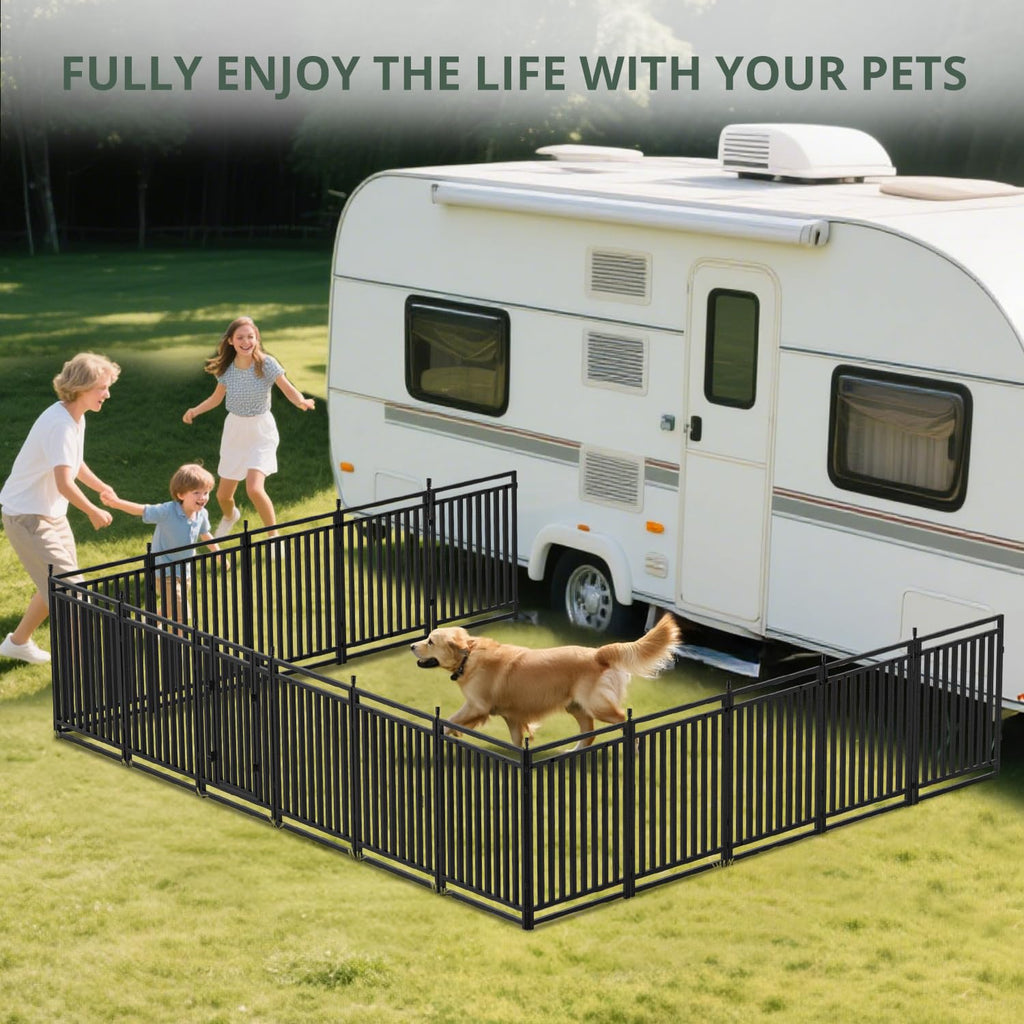 47" H 48-Panel Metal Dog Playpen for Yard & RV, Black Silver