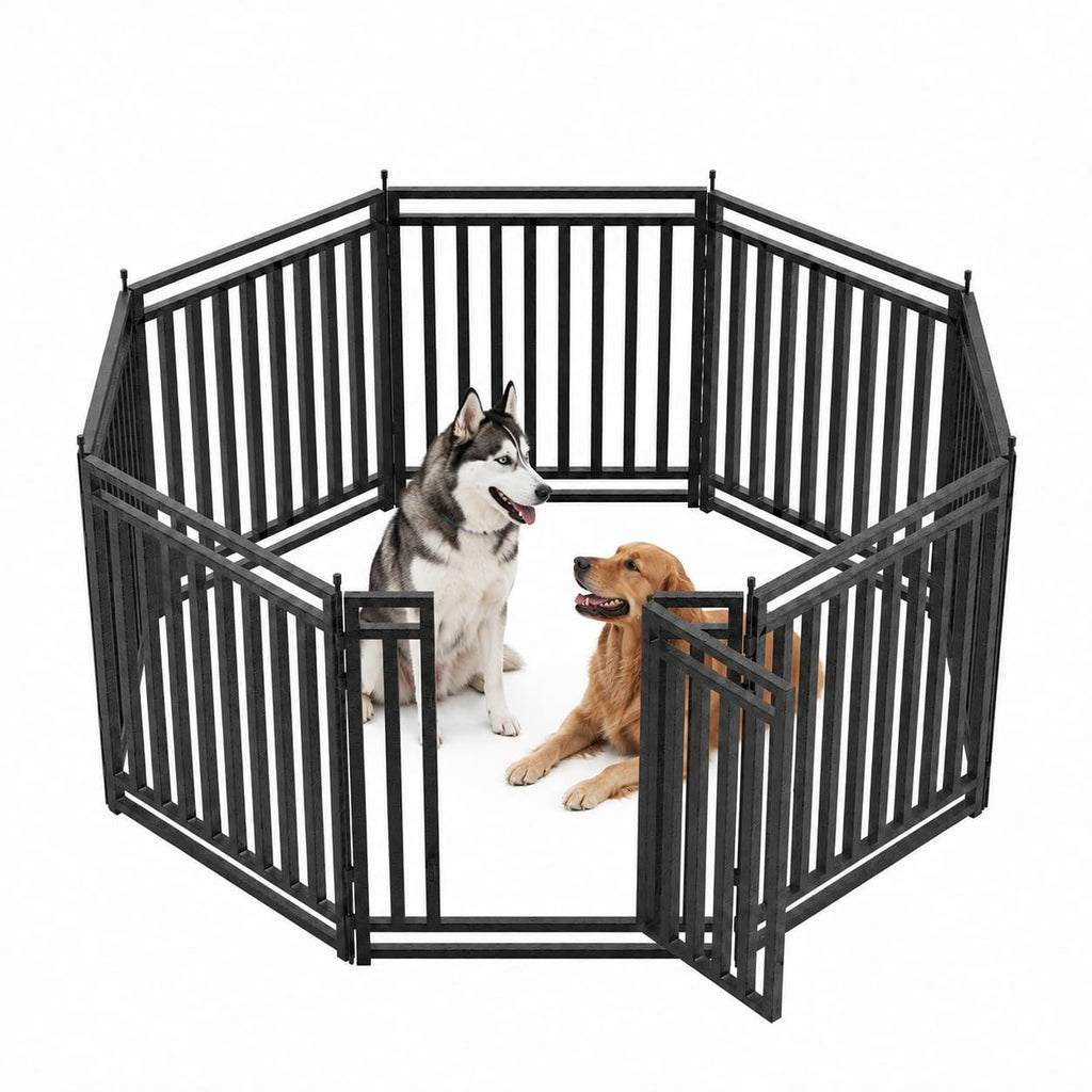 47" H 48-Panel Metal Dog Playpen for Yard & RV, Black Silver