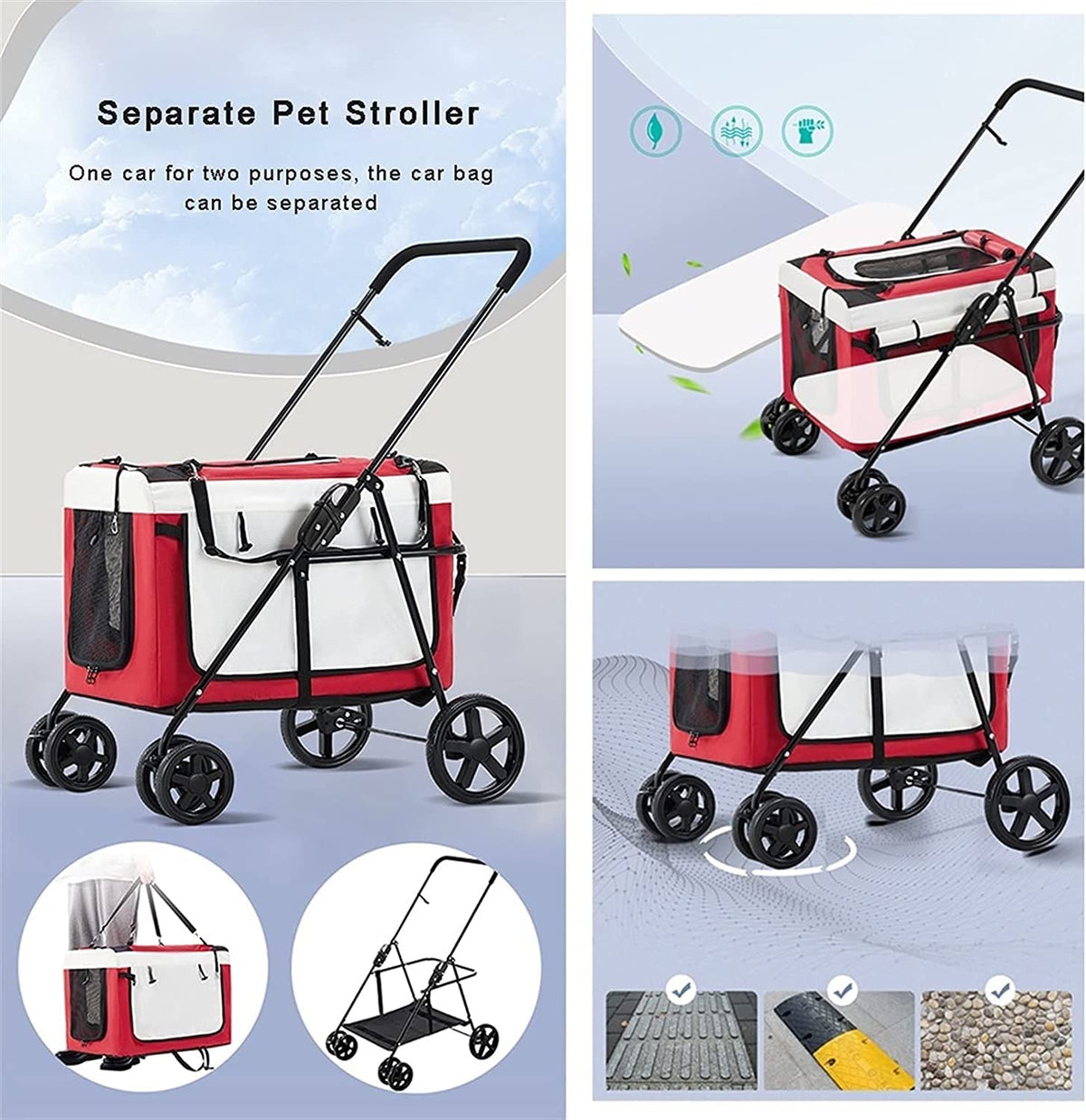 Breathable Dog Pet Stroller for Cat Dog and More Foldable Carrier Cart Dog Strollers for Small Dogs Clearance Lightweight Dog Stroller for 2 Dogs Cats (Red)