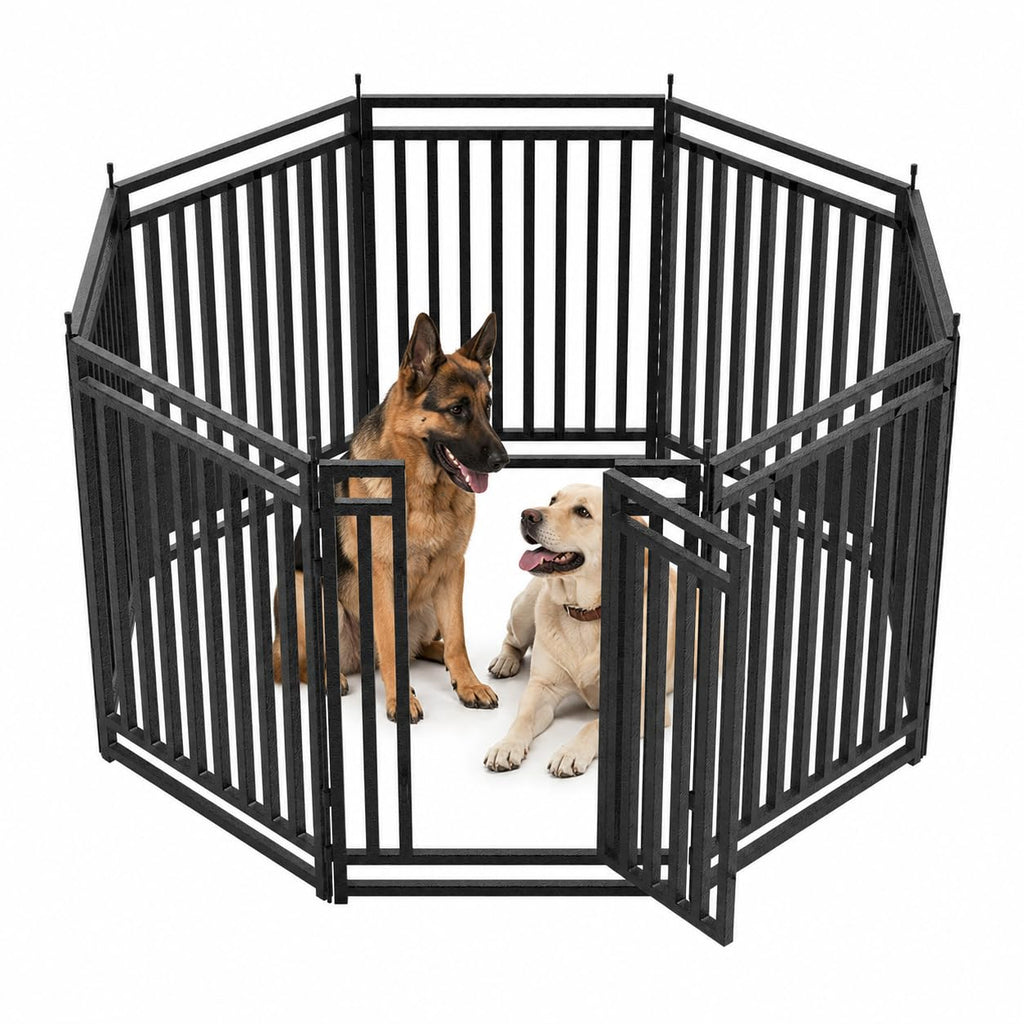 47" H 48-Panel Metal Dog Playpen for Yard & RV, Black Silver