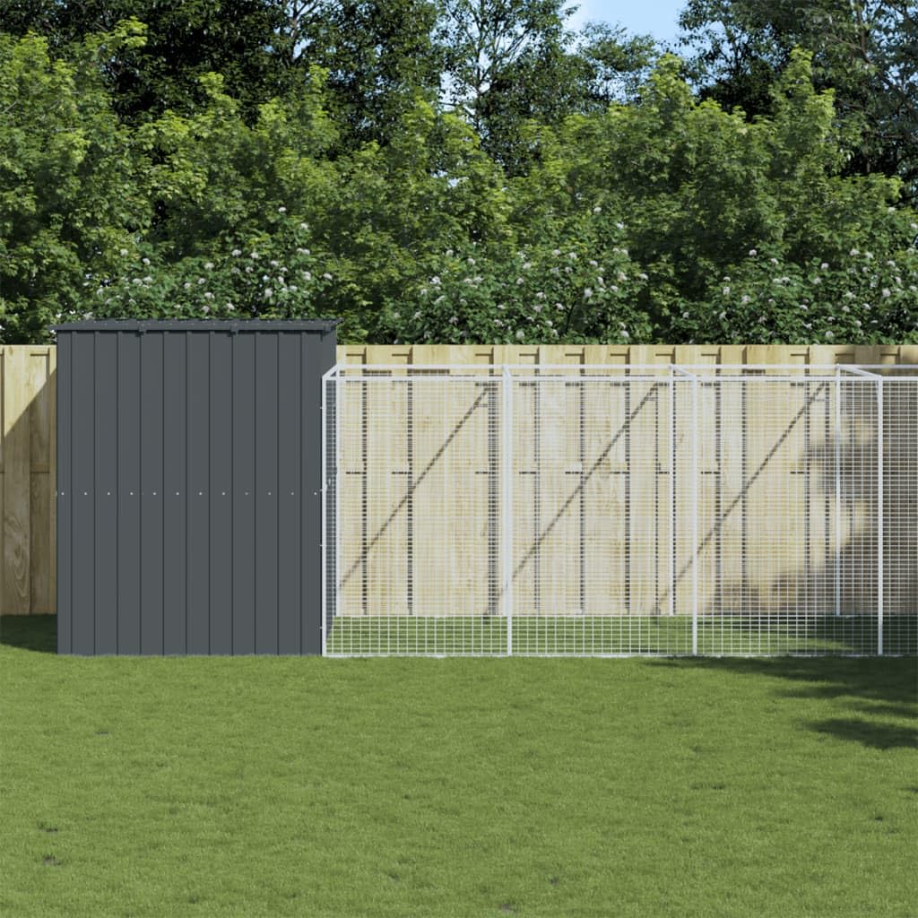 Dog House with Run 84.3x179.9x71.3 Inch Large Outdoor Galvanized Steel Kennel for Pets, Exercise Playpen with Secure Roof and Door