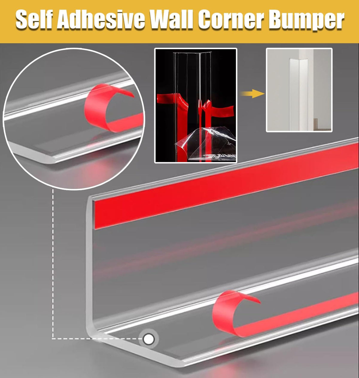 Clear Wall Corner Protector Self Adhesive, 8ft Drywall Edge Trim/ 90 Degree Wall Edging Strip Molding Bumper for Dog Chew, Home Window Sill/ Furniture Edge Shield(15 PCS,W 3/5IN L 8FT/96INCH/244CM)