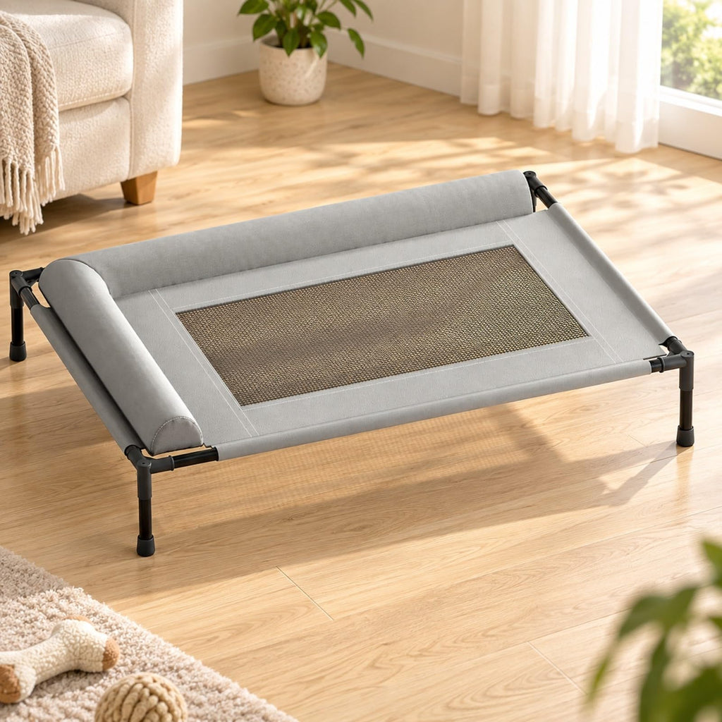 Almencla Heightened Dog Bed with Metal Frame Washable Elevated-Canine Bed with Side Bolsters for Travel, M, 3 Pillow