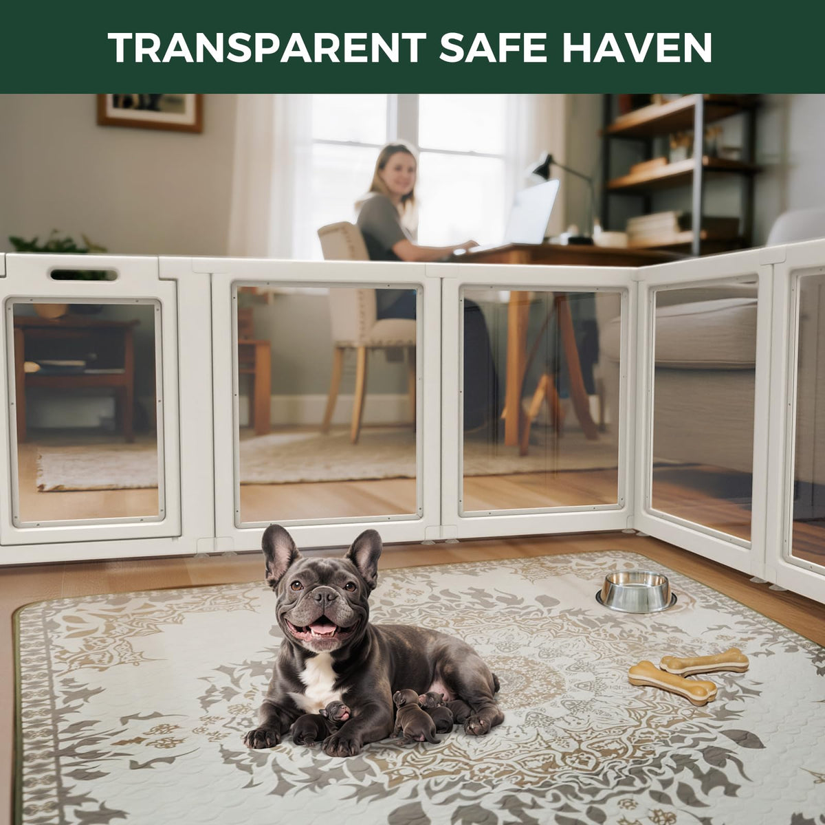 FXW AuraSpace Clear Acrylic Indoor Dog Playpen, 30" H, 16 Panels, White