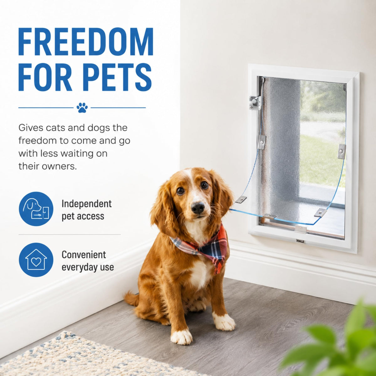Wall Model | Cat & Dog Doors | Adjustable Tunnel Fits Up to 10" Wide Walls | Energy Efficient Double Vinyl Flaps | Locking Security Cover | Skilled Install Required | Steel Corners | Hale Pet Door
