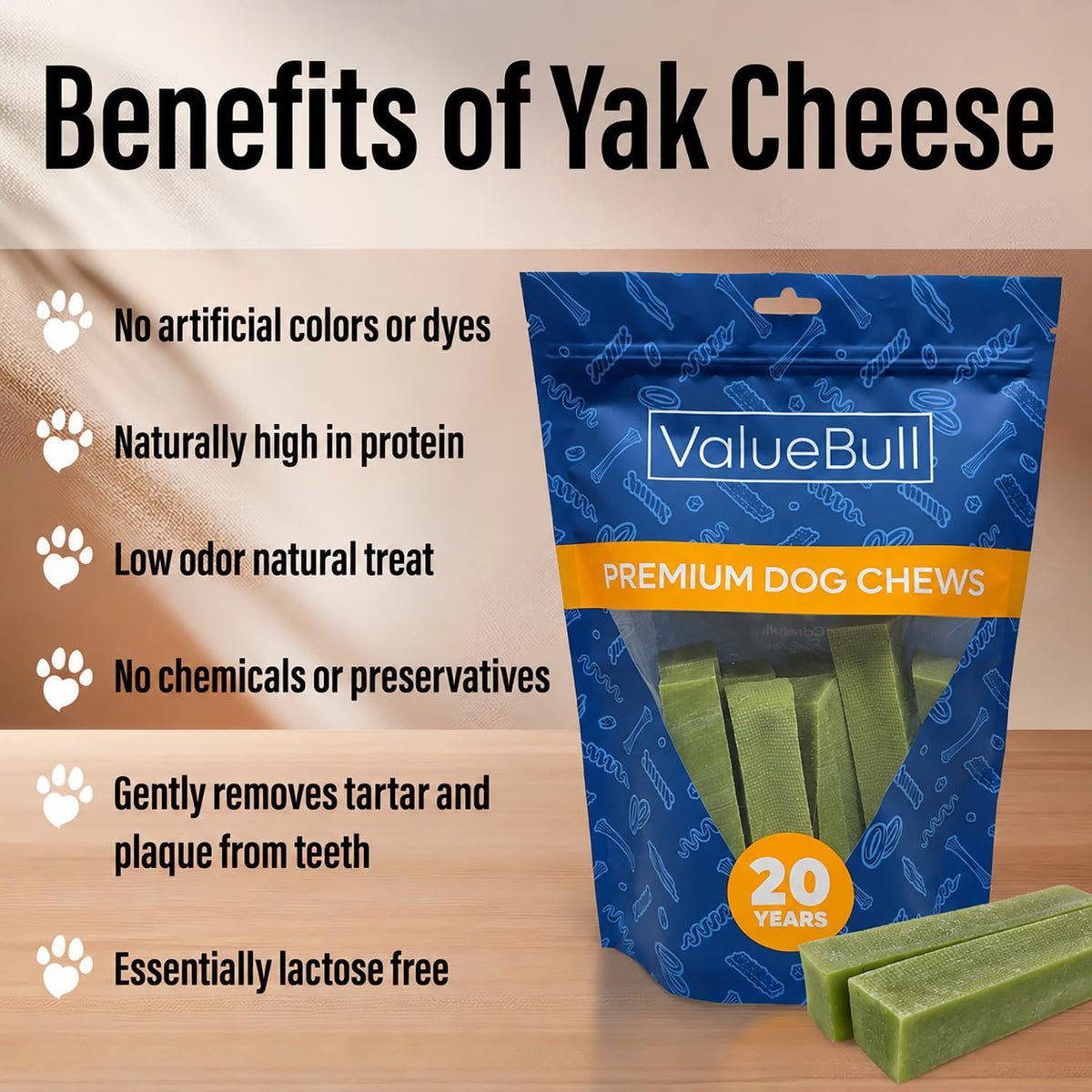 ValueBull Himalayan Yak Cheese Dog Chews, Mint, Large, 100 Count