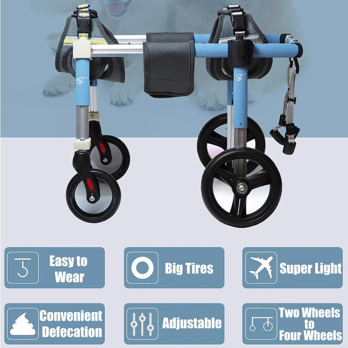 Doberman Pet Mobility Wheelchair Adjustable, 2/4 Wheel Dog Leg Brace for Paralysis Arthritis, All Terrain Doggy Walk Mobility Support Tool(Blue,XL)