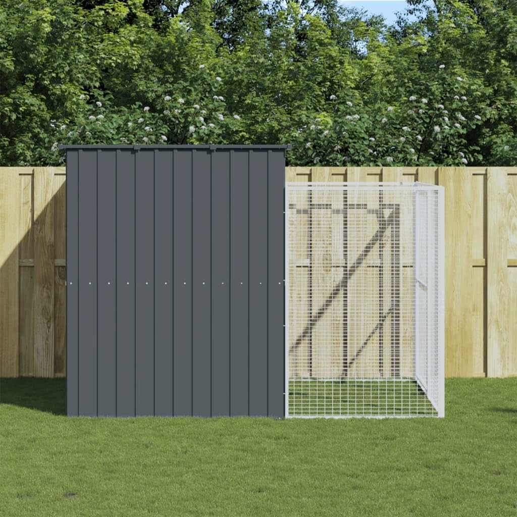 Dog House with Run, Outdoor Galvanized Steel Animal Kennel for Exercise and Play, 84.3" x 179.9" x 71.3", Anthracite