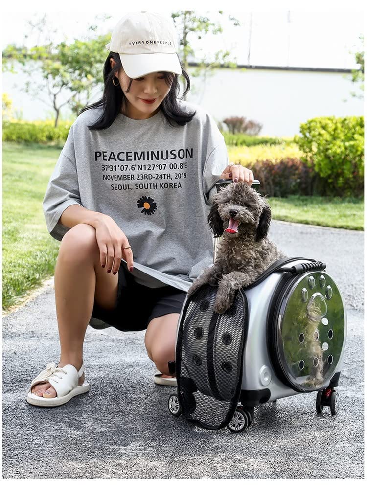 Pet Dog Cat Trolley Suitcase Luggage with Wheels Carrying Breathable Backpack Stroller
