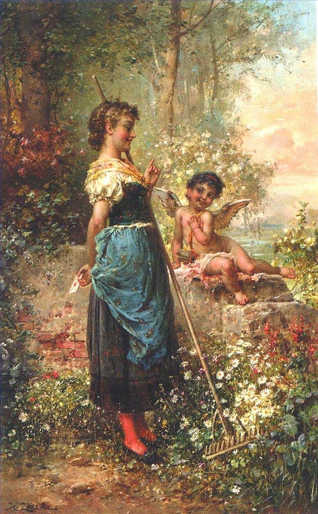 Toperfect Oil Painting Handmade $50-$2000 by College Teachers - 27 Zatzka Wall Art - Obedience Hans Zatzka girls and puppy dog rural - Famous Painting on Canvas -Size2