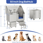 50'' Heavy Duty Dog Washing Station, Professional 304 Stainless Steel Pet Grooming Tub for Large Dogs with Adjustable Height Platform and Anti Slip Ramp for Pet Salon Grooming Studio Home