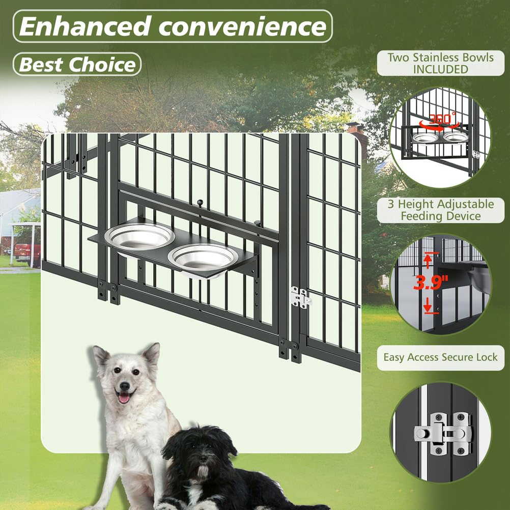 Large Outdoor Dog Kennel 18.9' L x 9.61' W x 6.76' H, Heavy Duty Metal Pet Enclosure with Roof Cover, Dog Run Fence Cage with Double Lock Door for Dogs Chickens Ducks Rabbits