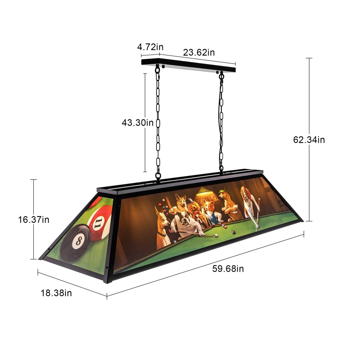 Wellmet 5 Lights Dogs Playing Billiards Lights for 7' 8' 9' Pool Table