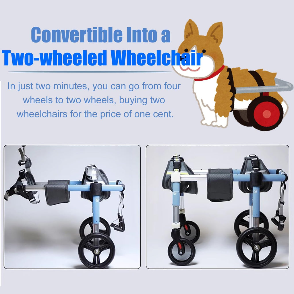 Doberman Pet Mobility Wheelchair Adjustable, 2/4 Wheel Dog Leg Brace for Paralysis Arthritis, All Terrain Doggy Walk Mobility Support Tool(Blue,XL)