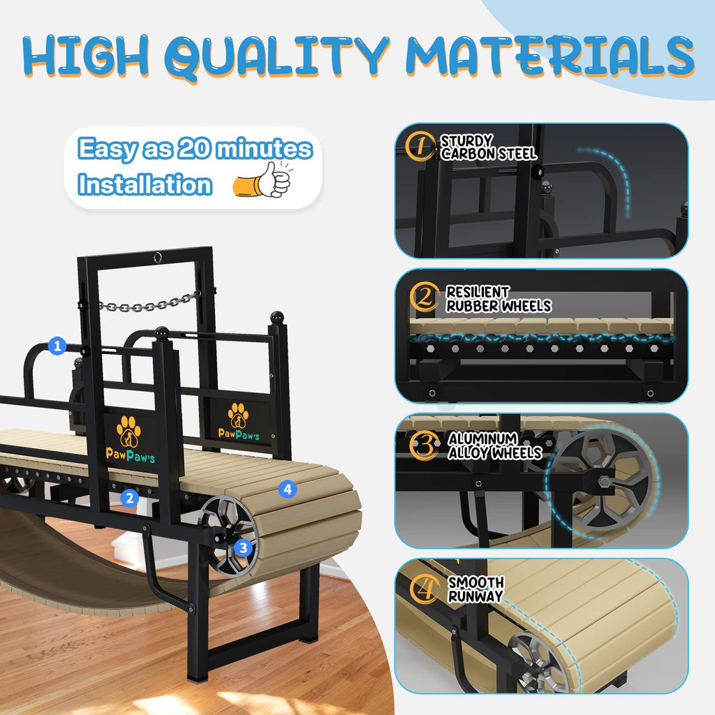 PawPaw's Dog Treadmill for Large Dogs, Medium Dogs with Brake. Dog Slatmill for Healthy & Fit Dog Life, Dog Treadmill for Indoor & Outdoor. Treadmill for Dogs up to 330 lbs