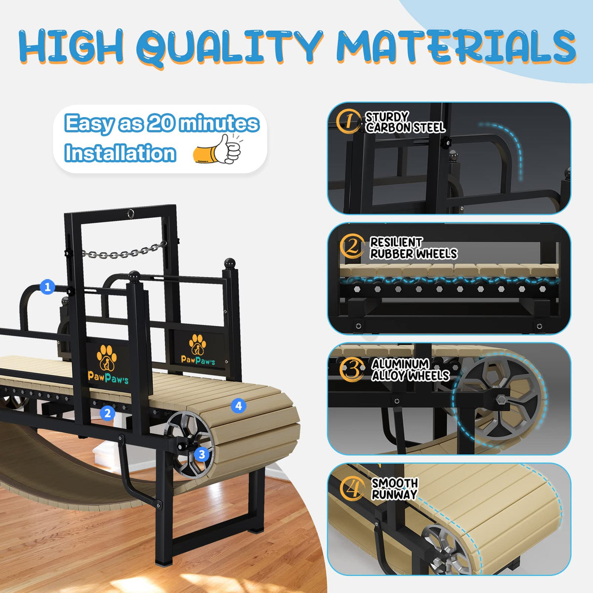 PawPaw's Dog Treadmill for Large Dogs, Medium Dogs with Brake. Dog Slatmill for Healthy & Fit Dog Life, Dog Treadmill for Indoor & Outdoor. Treadmill for Dogs up to 330 lbs