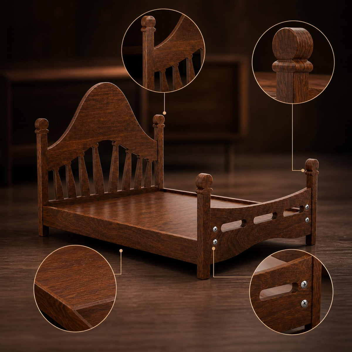 Wooden Dog Crate Bed with Raised and Matching Footboard Four Leg Frame Design Resistant Surface for Easy Cleaning Suitable for Bedroom Pet Shop, L