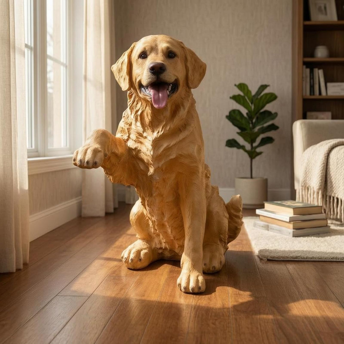 Decorative Canine Statue Labrador Dog Figurine Sculpture Ornament Fiberglass Material Realistic Textured Coat Floppy Ears Suitable for Living Room Garden Office entryway, Beige