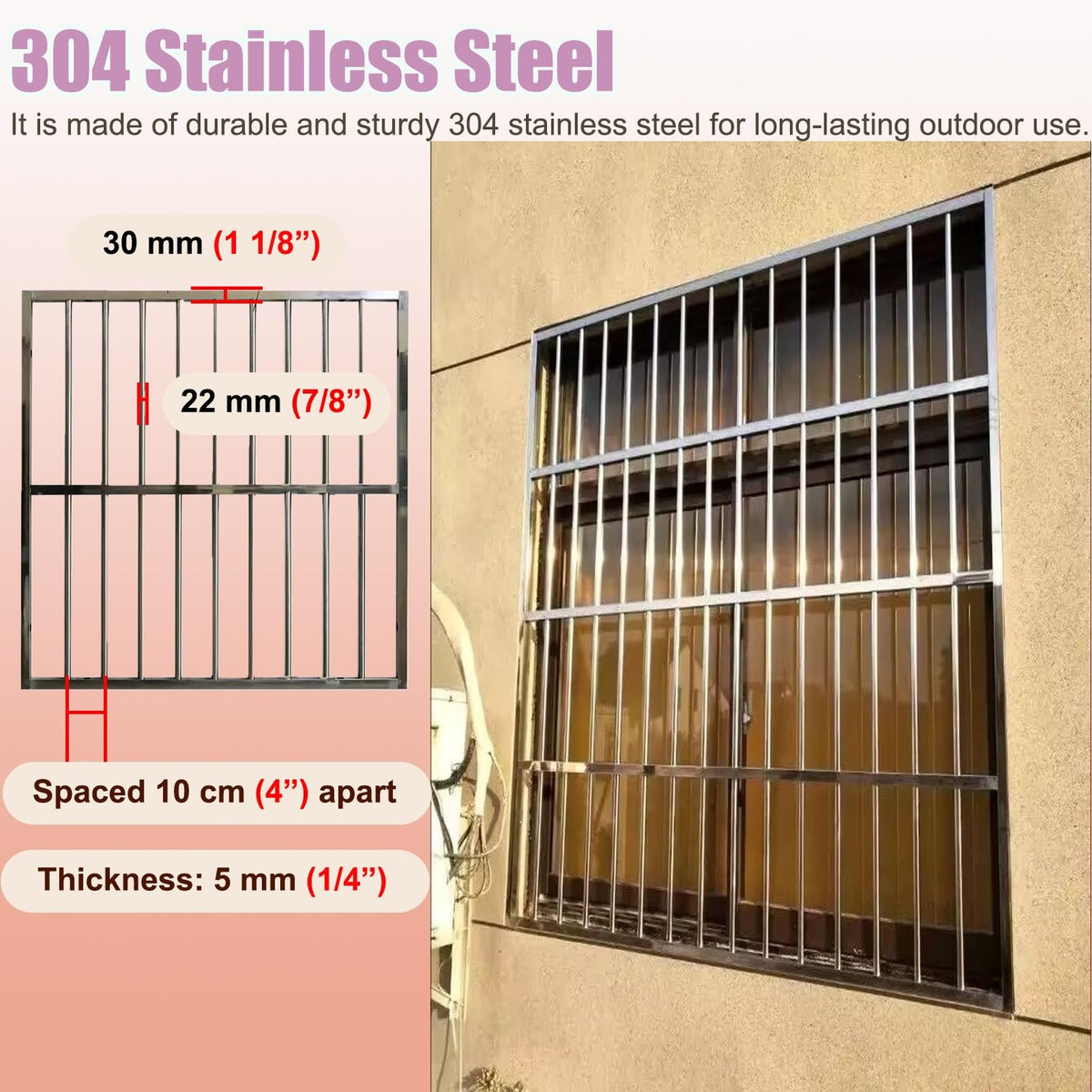 Security Bars Windows Prevent Burglary for Outside 203 cm Tall